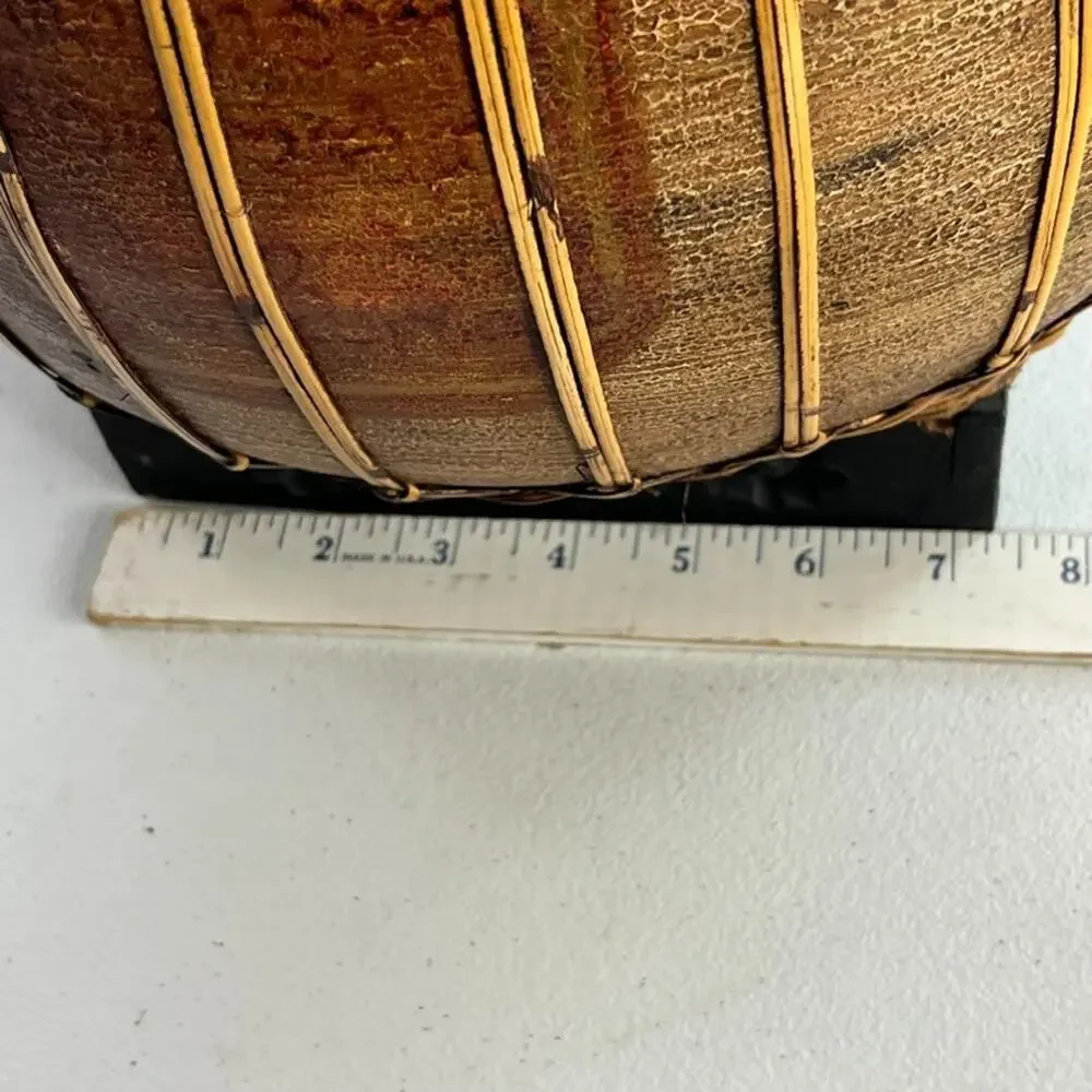 Round Oriental Asian Rice Jar Bamboo Hand Painted